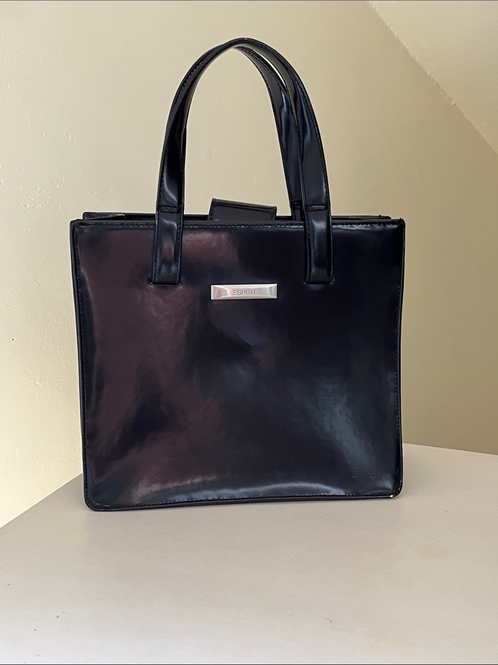 Vintage 90s Esprit Black Patent Boxster Bag